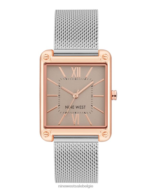 Nine West L48XT2862 zilveren toon Mesh armbandhorloge met rechthoekige kast