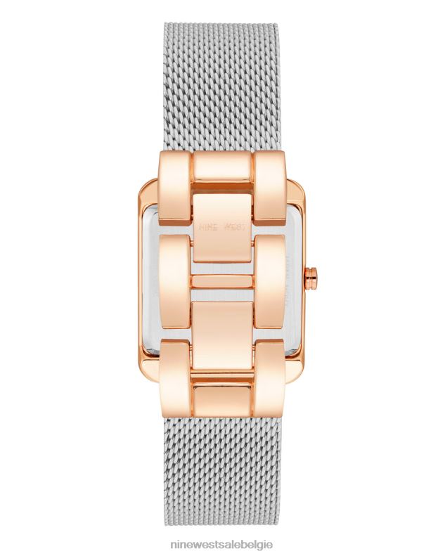 Nine West L48XT2862 zilveren toon Mesh armbandhorloge met rechthoekige kast