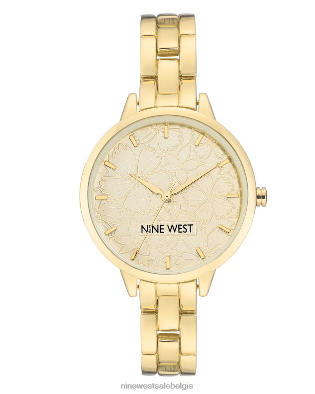 Nine West L48XT2866 gouden toon Armbandhorloge met bloemenwijzerplaat