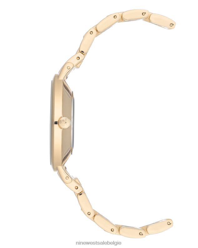 Nine West L48XT2866 gouden toon Armbandhorloge met bloemenwijzerplaat