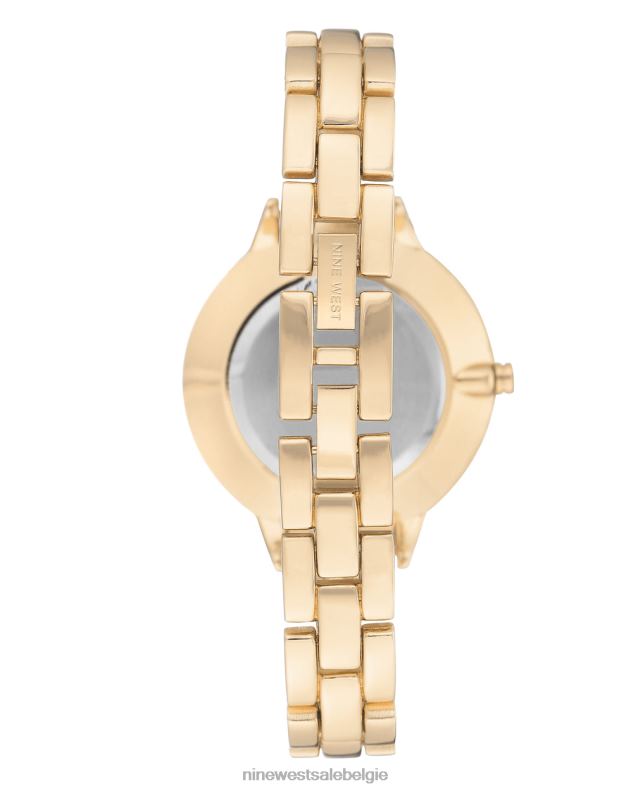 Nine West L48XT2866 gouden toon Armbandhorloge met bloemenwijzerplaat