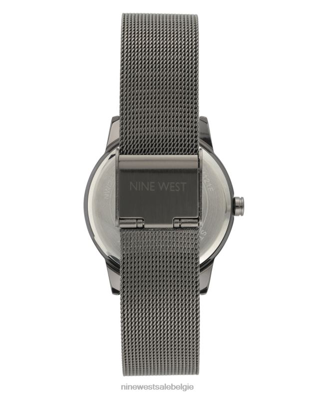 Nine West L48XT2868 staalgrijs Mesh armbandhorloge met bloemenwijzerplaat