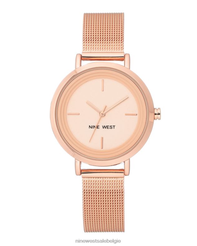 Nine West L48XT2876 roségouden toon minimalistisch mesh-armbandhorloge