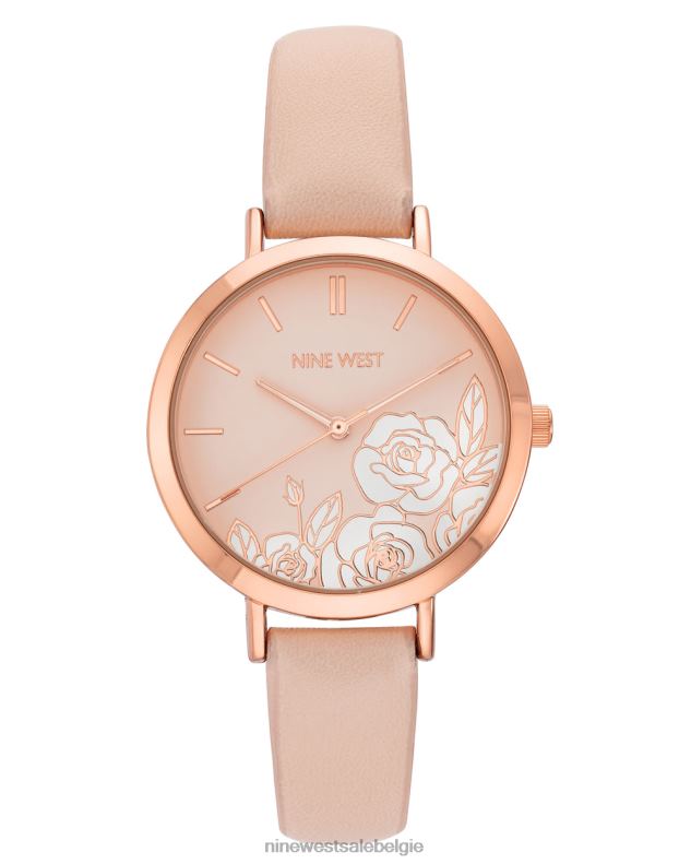 Nine West L48XT2879 roze Horloge met gladde band en bloemenwijzerplaat