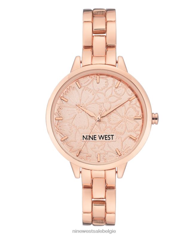 Nine West L48XT2883 roségouden toon Armbandhorloge met bloemenwijzerplaat