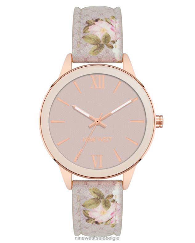 Nine West L48XT2885 roze Horloge met bloemenpatroon