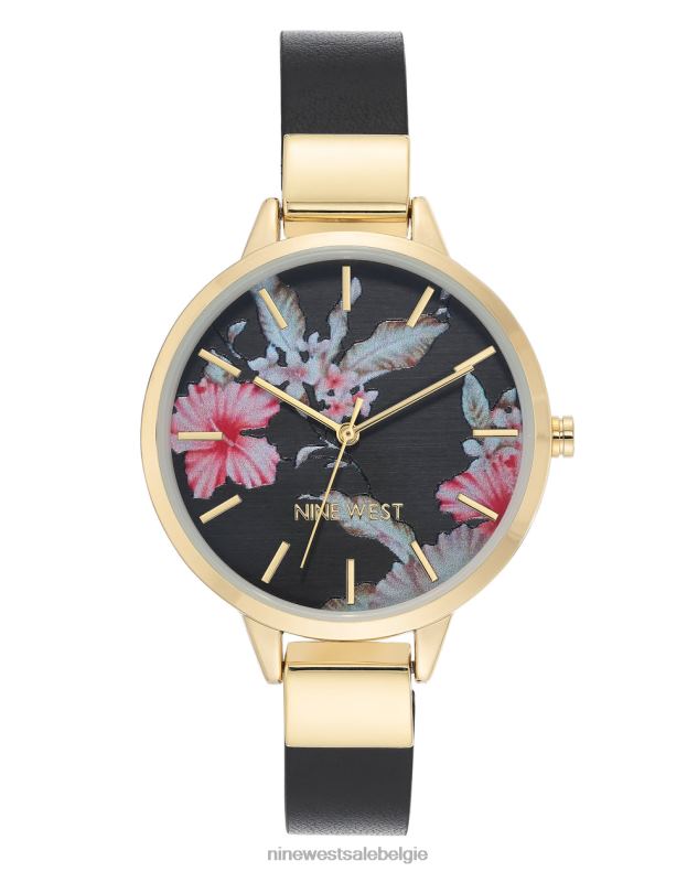 Nine West L48XT2886 zwart Horloge met bloemenwijzerplaat