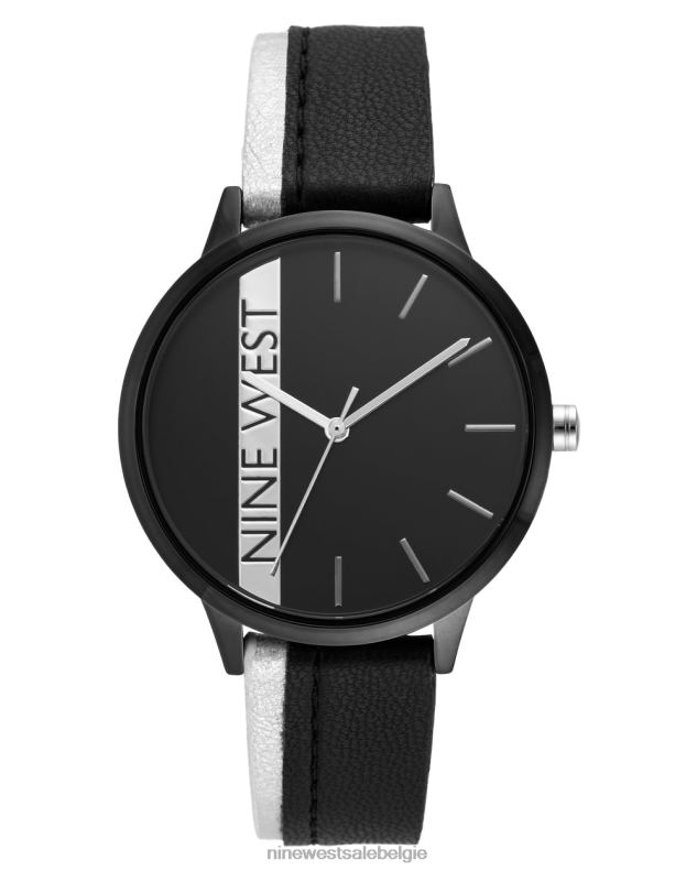 Nine West L48XT2887 zilverkleurig en zwart horloge met contrasterende band