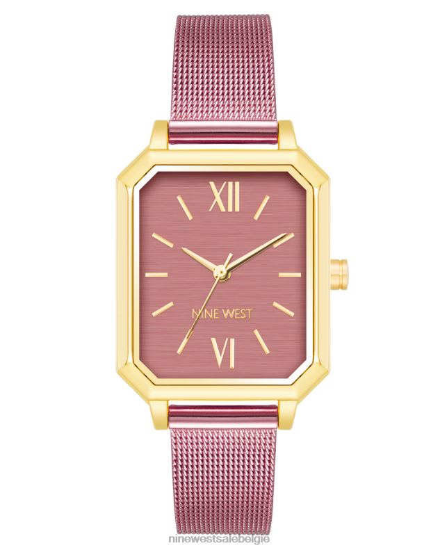 Nine West L48XT2890 roze Mesh-armbandhorloge met achthoekige kast