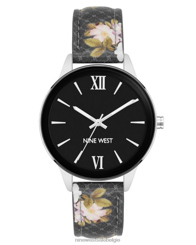 Nine West L48XT2891 zwart Horloge met bloemenpatroon