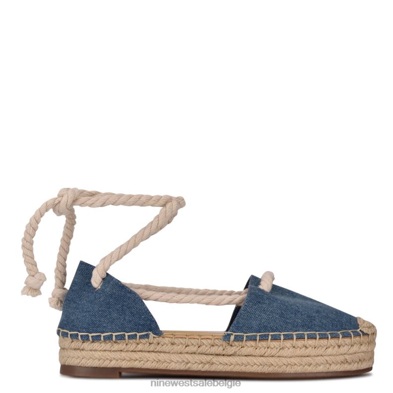 Nine West L48XT875 blauwe denimstof Meaks enkelwikkel espadrille flats