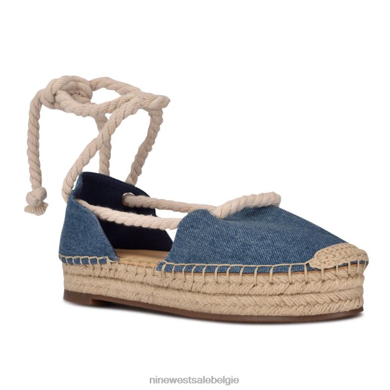 Nine West L48XT875 blauwe denimstof Meaks enkelwikkel espadrille flats