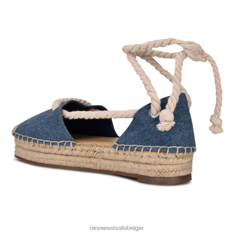 Nine West L48XT875 blauwe denimstof Meaks enkelwikkel espadrille flats