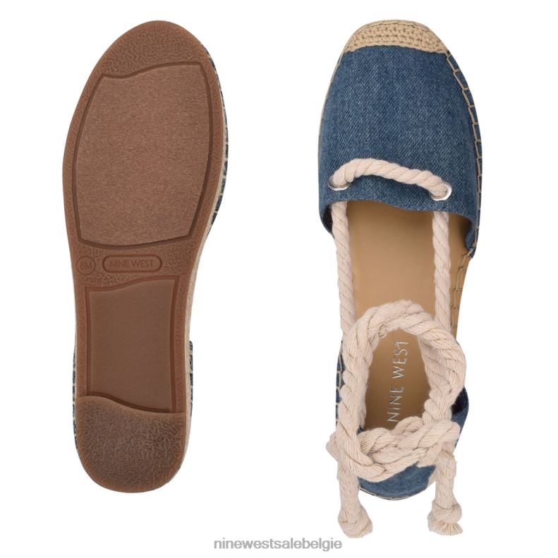 Nine West L48XT875 blauwe denimstof Meaks enkelwikkel espadrille flats