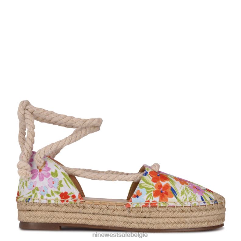 Nine West L48XT979 witte bloemenprint Meaks enkelwikkel espadrille flats