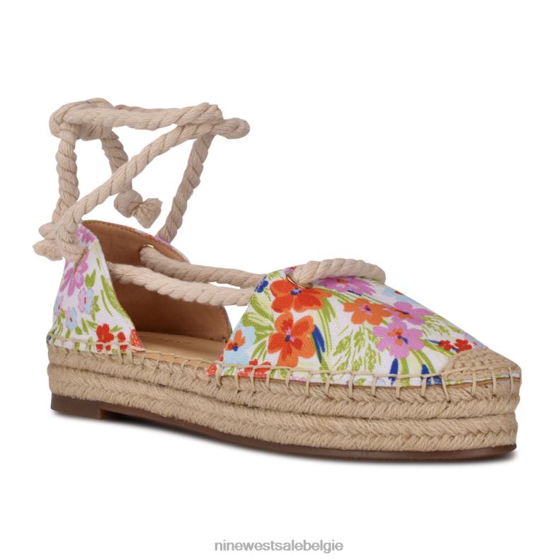 Nine West L48XT979 witte bloemenprint Meaks enkelwikkel espadrille flats