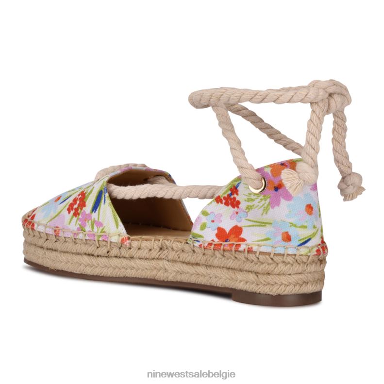 Nine West L48XT979 witte bloemenprint Meaks enkelwikkel espadrille flats