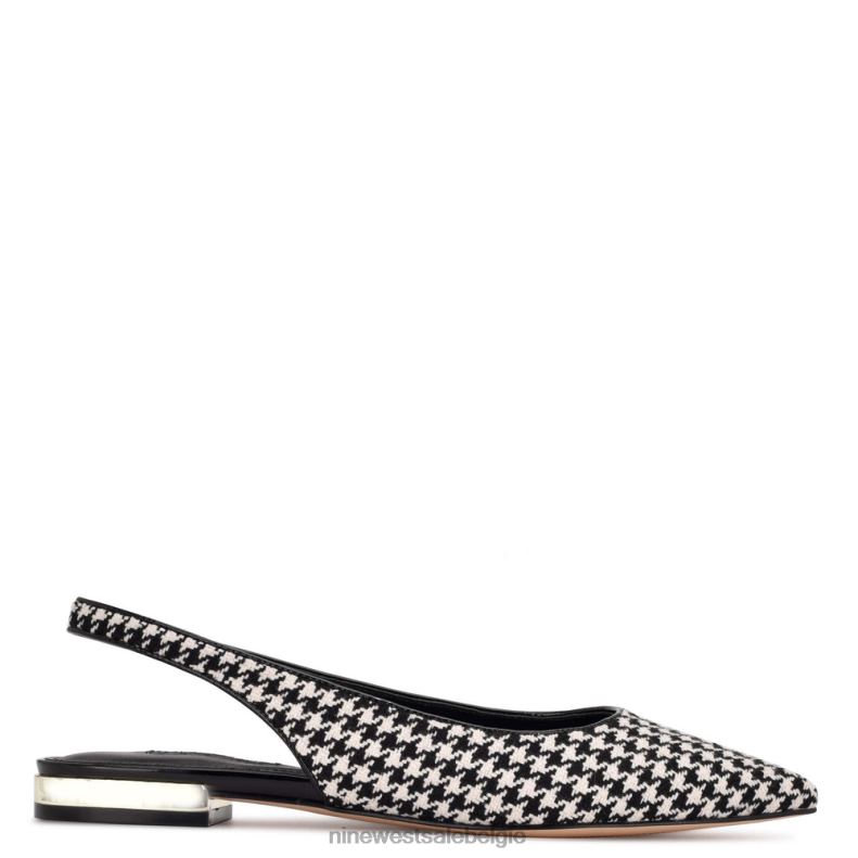 Nine West L48XT1097 zwart/witte pied-de-poule lucee slingback puntige teenflats