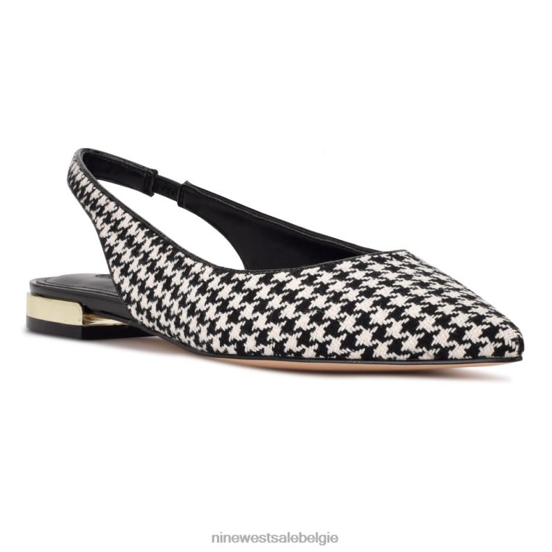 Nine West L48XT1097 zwart/witte pied-de-poule lucee slingback puntige teenflats