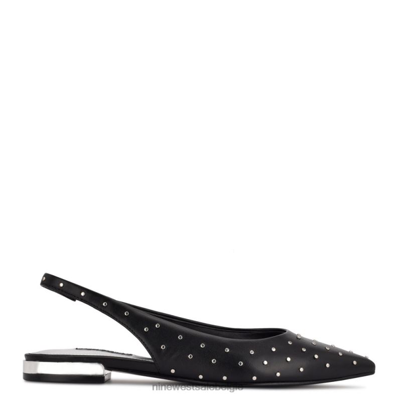 Nine West L48XT1113 zwart leer bezaaid lucee slingback puntige teenflats