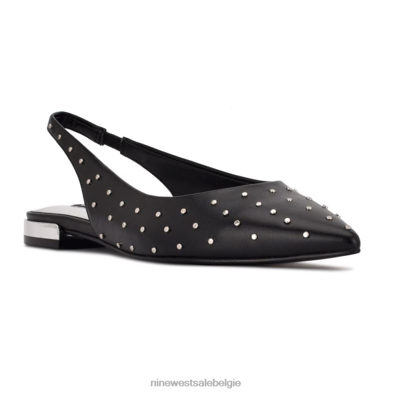 Nine West L48XT1113 zwart leer bezaaid lucee slingback puntige teenflats