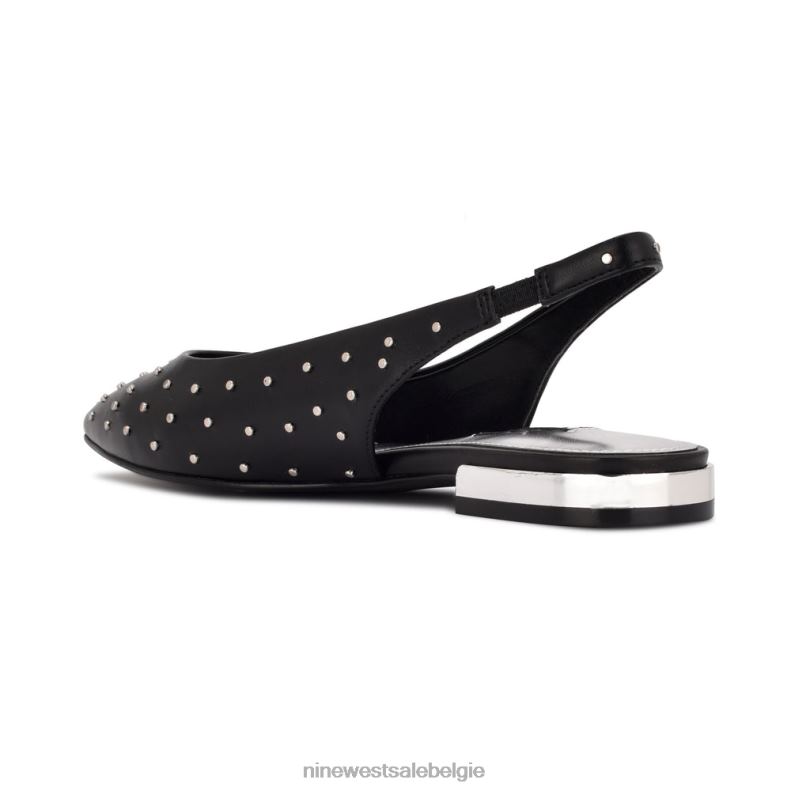 Nine West L48XT1113 zwart leer bezaaid lucee slingback puntige teenflats