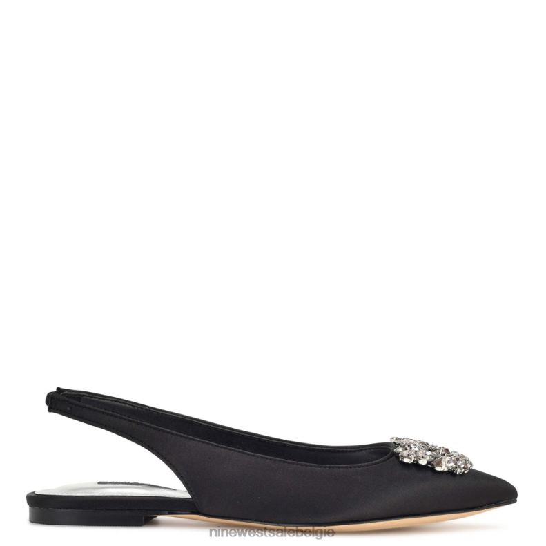 Nine West L48XT1786 zwart satijn kristal blingy slingback-flats