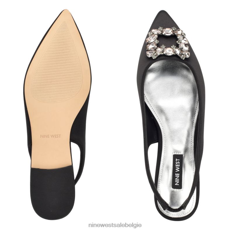 Nine West L48XT1786 zwart satijn kristal blingy slingback-flats