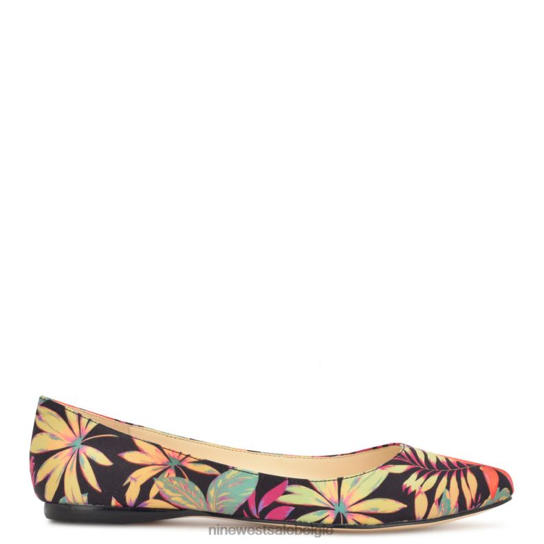 Nine West L48XT2096 zwarte multi tropische bloemen speakup amandelteenflats