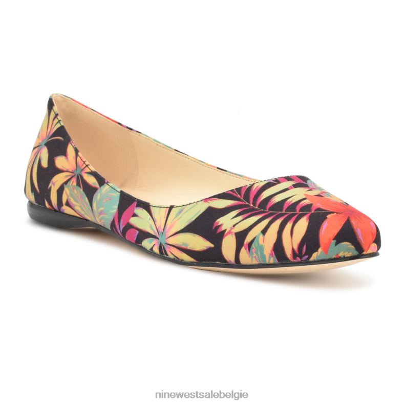 Nine West L48XT2096 zwarte multi tropische bloemen speakup amandelteenflats