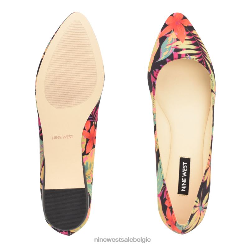 Nine West L48XT2096 zwarte multi tropische bloemen speakup amandelteenflats