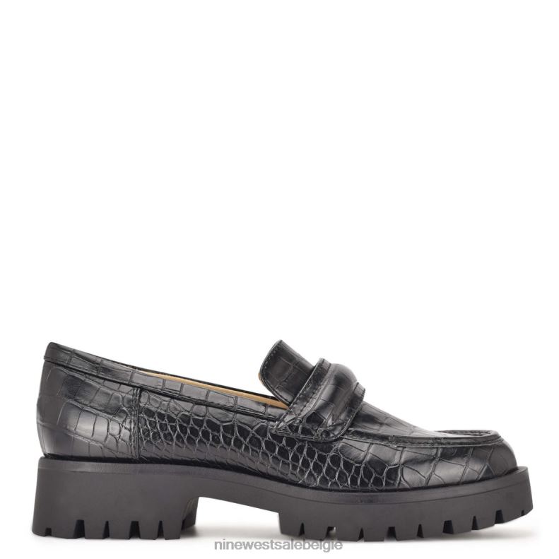 Nine West L48XT2328 zwarte reliëfkroko Garren loafers met lugzool