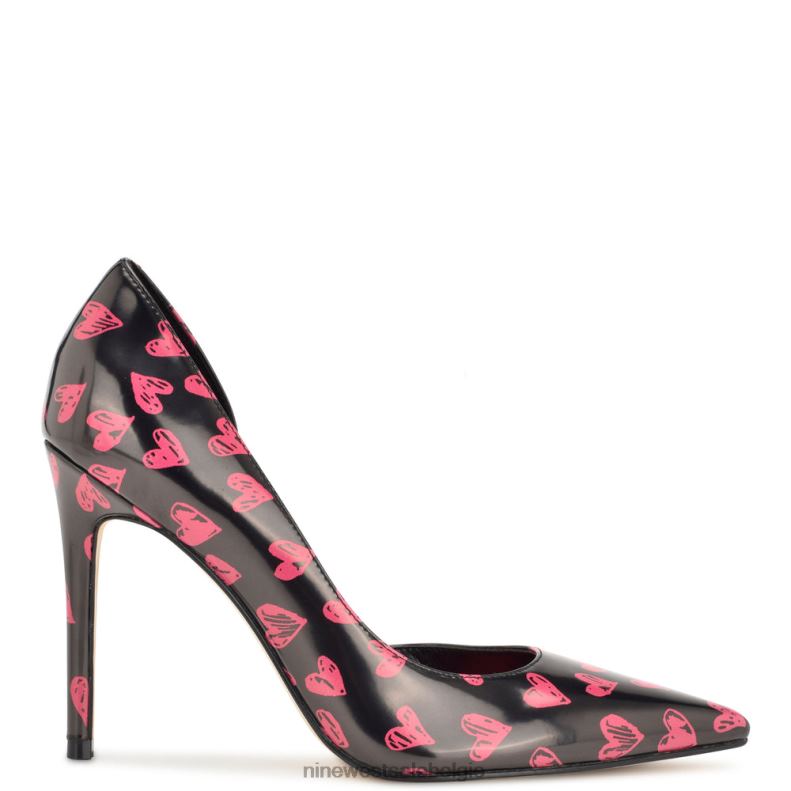 Nine West L48XT1266 zwart/rood hart print patent Folowe d'orsay pumps met puntige neus