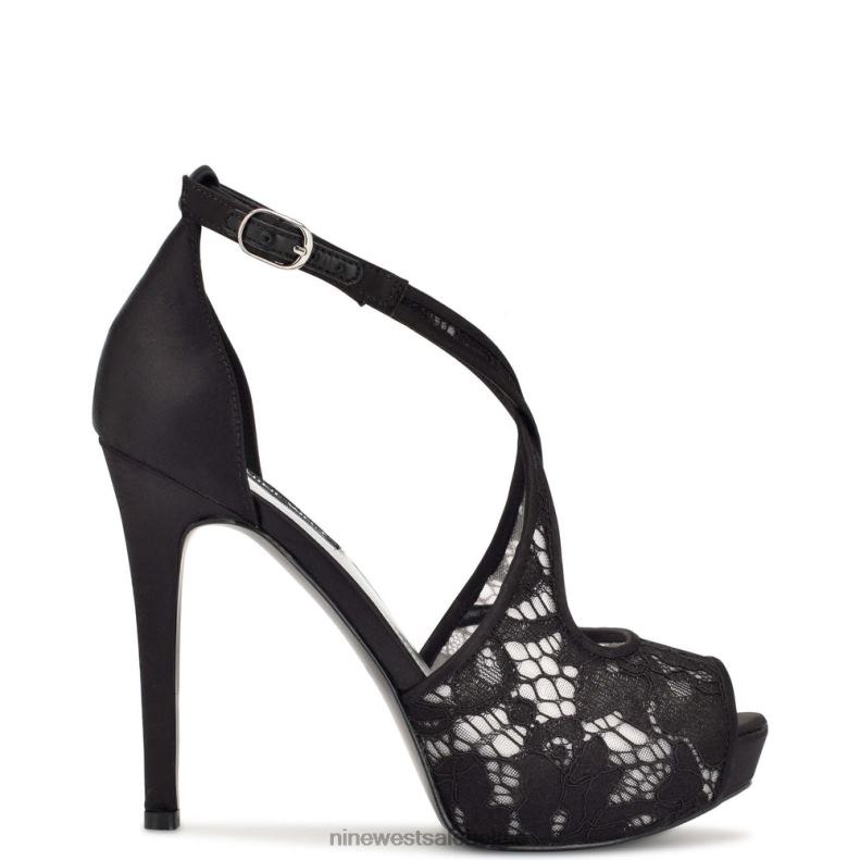 Nine West L48XT1285 zwart kant Hanya platformpumps met peep toe