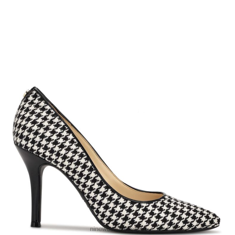 Nine West L48XT1293 zwart/witte pied-de-poule vijfde 9x9 pumps met puntige neus