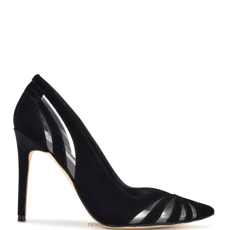 Nine West L48XT1300 zwart/transparant suède leuke puntige pumps