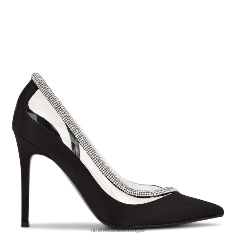 Nine West L48XT1312 zwart satijn Finna pumps met puntige neus