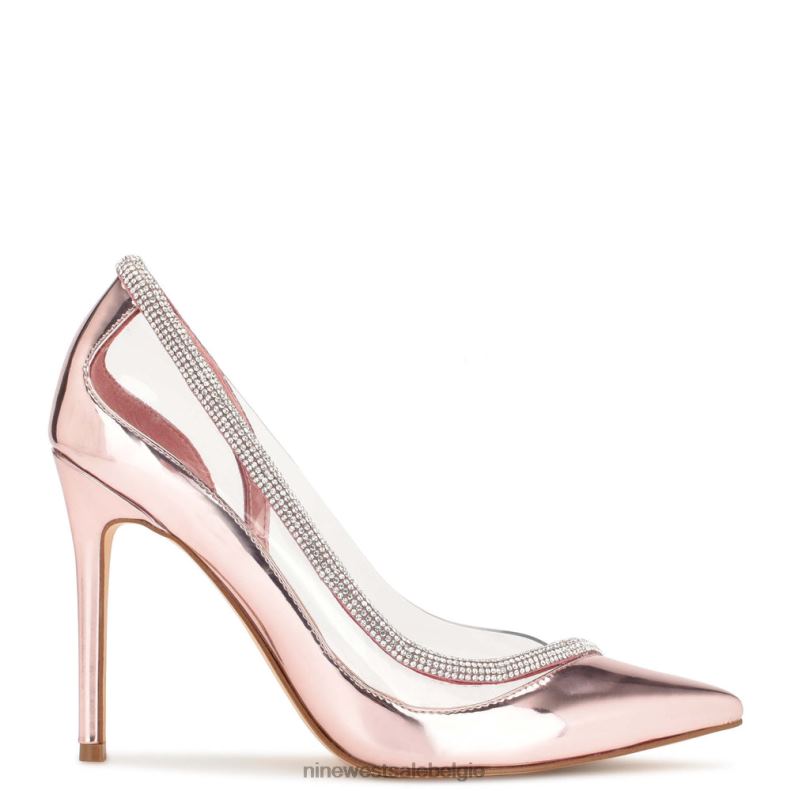 Nine West L48XT1314 roze spiegel metallic Finna pumps met puntige neus