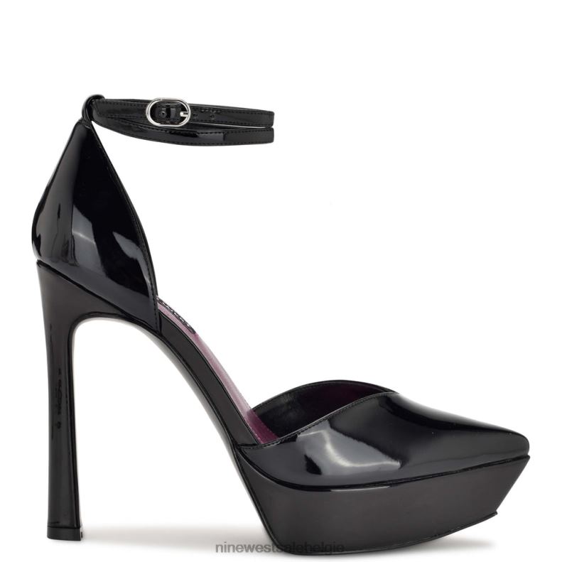 Nine West L48XT1326 zwart patent Linda platformpumps met enkelwikkel