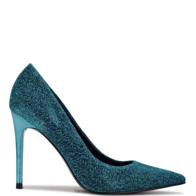 Nine West L48XT1333 middenblauw metallic frisse pumps met puntige neus