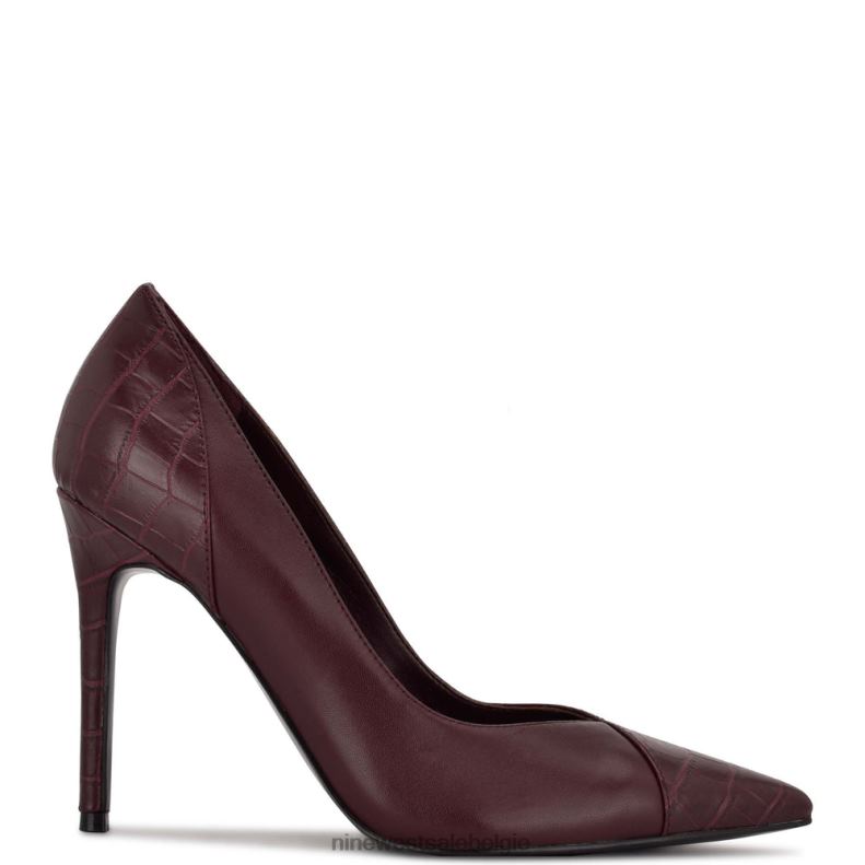 Nine West L48XT1356 bordeauxrode kroko flava pumps met puntige neus