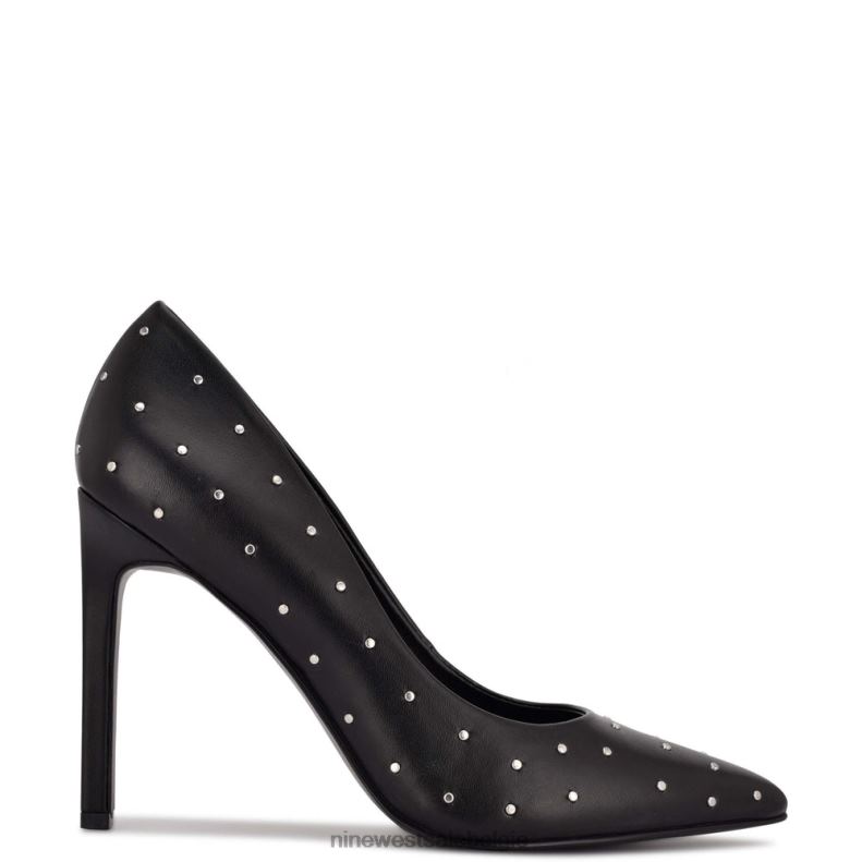 Nine West L48XT1365 zwart leer bezaaid Tatiana pumps met puntige neus en studs