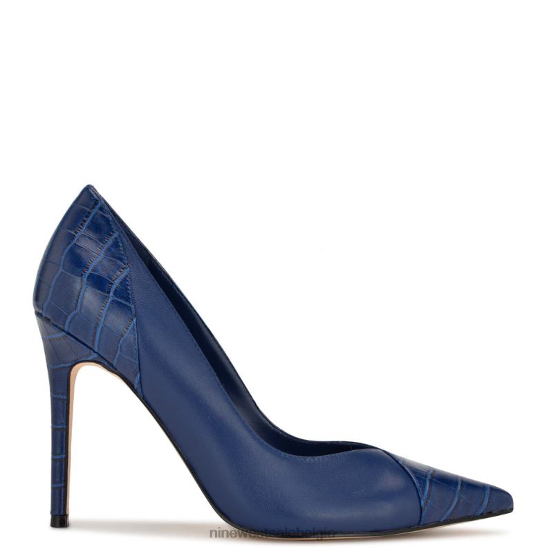 Nine West L48XT1369 donkerblauw/kroko flava pumps met puntige neus