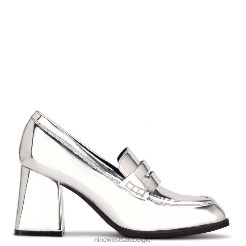 Nine West L48XT1236 zilver spiegel metallic loafers met hak