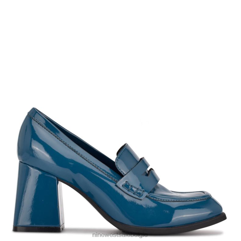 Nine West L48XT2225 blauwgroen patent loafers met hak