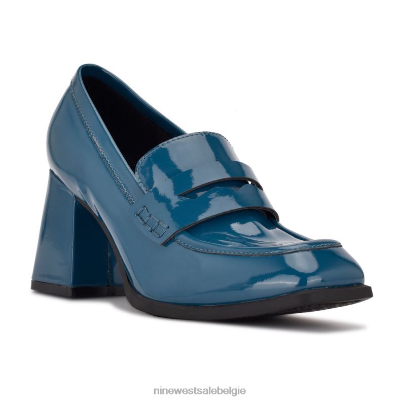 Nine West L48XT2225 blauwgroen patent loafers met hak