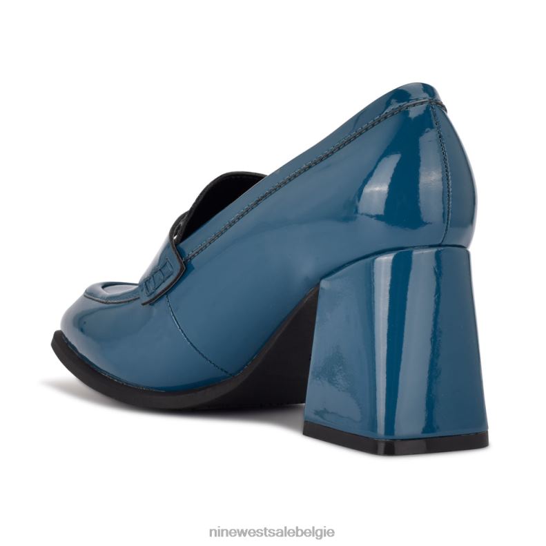 Nine West L48XT2225 blauwgroen patent loafers met hak