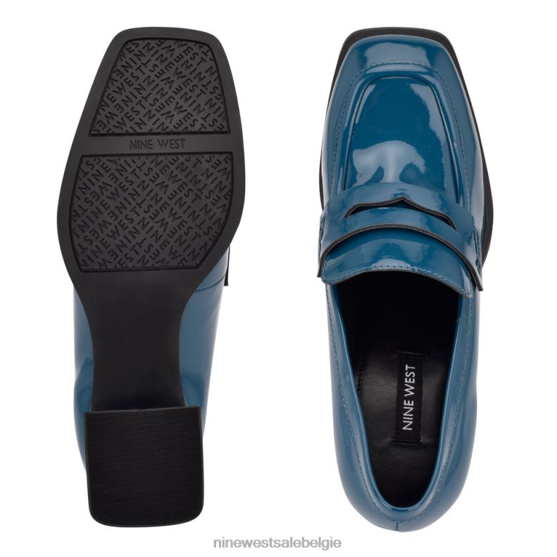 Nine West L48XT2225 blauwgroen patent loafers met hak