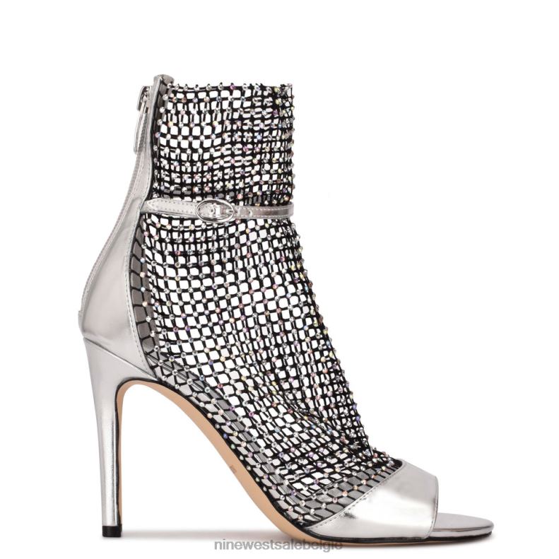 Nine West L48XT1884 zilver/zwarte strass imery mesh peep-toe laarsjes