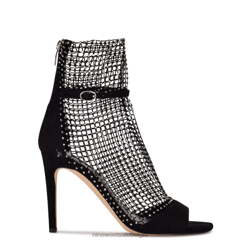 Nine West L48XT1885 zwarte strass imery mesh peep-toe laarsjes